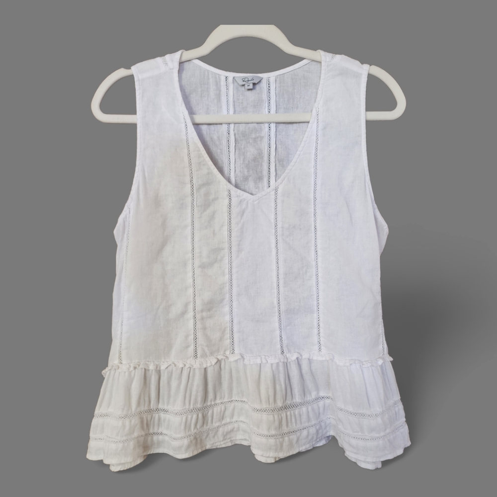 Rails Mira White Linen Blend Open-Embroidered Ruf… - image 6